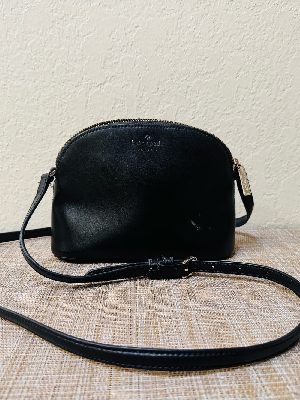 kate spade black leather dome crossbody with gold hardware